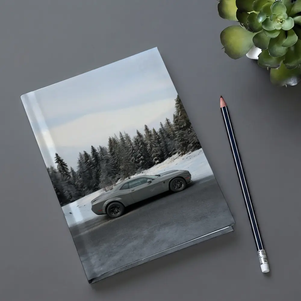Dodge Challenger Gray Muscle Car Winter Forest – Notebooks