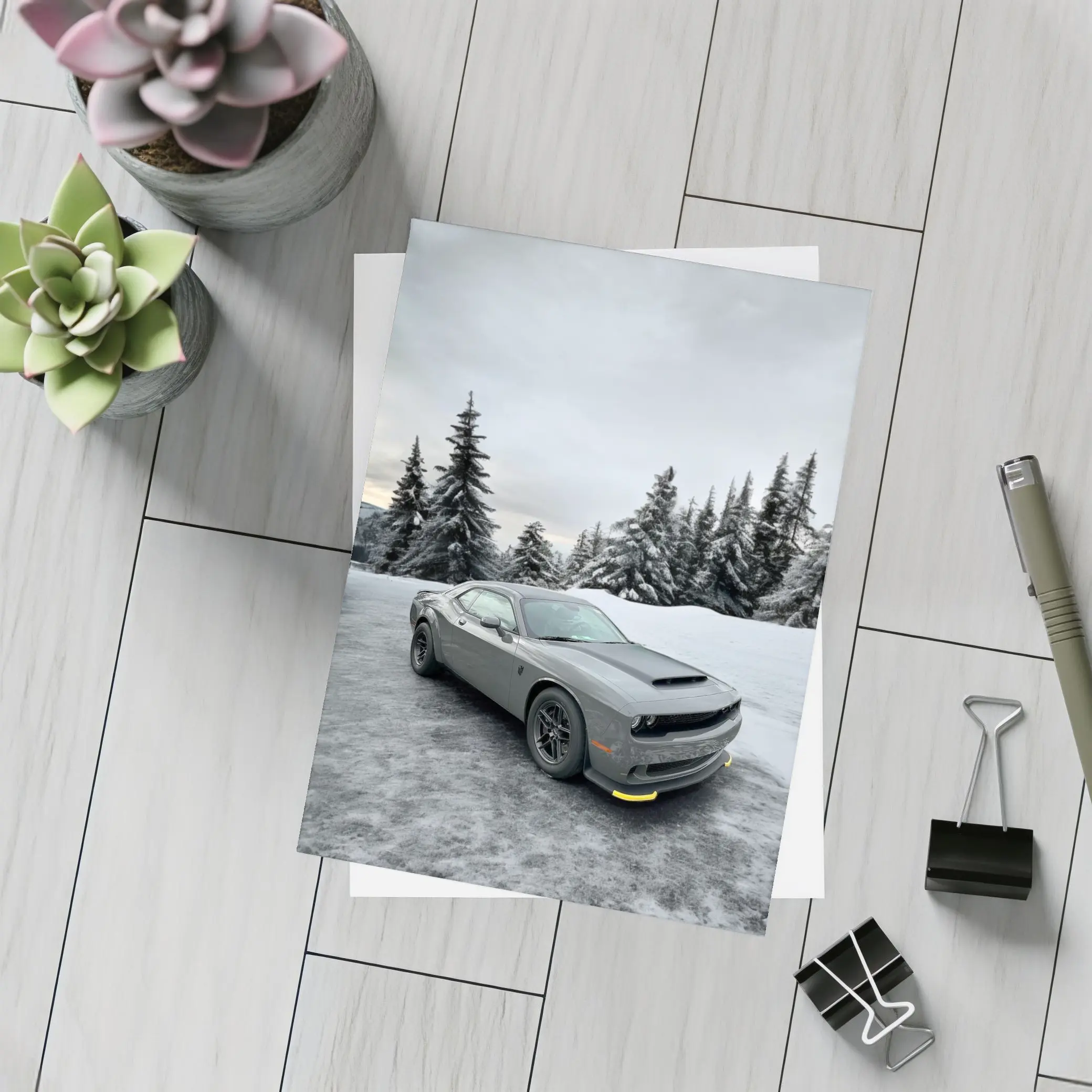 Dodge Challenger SRT Gray Winter Snow Scene – Postcards