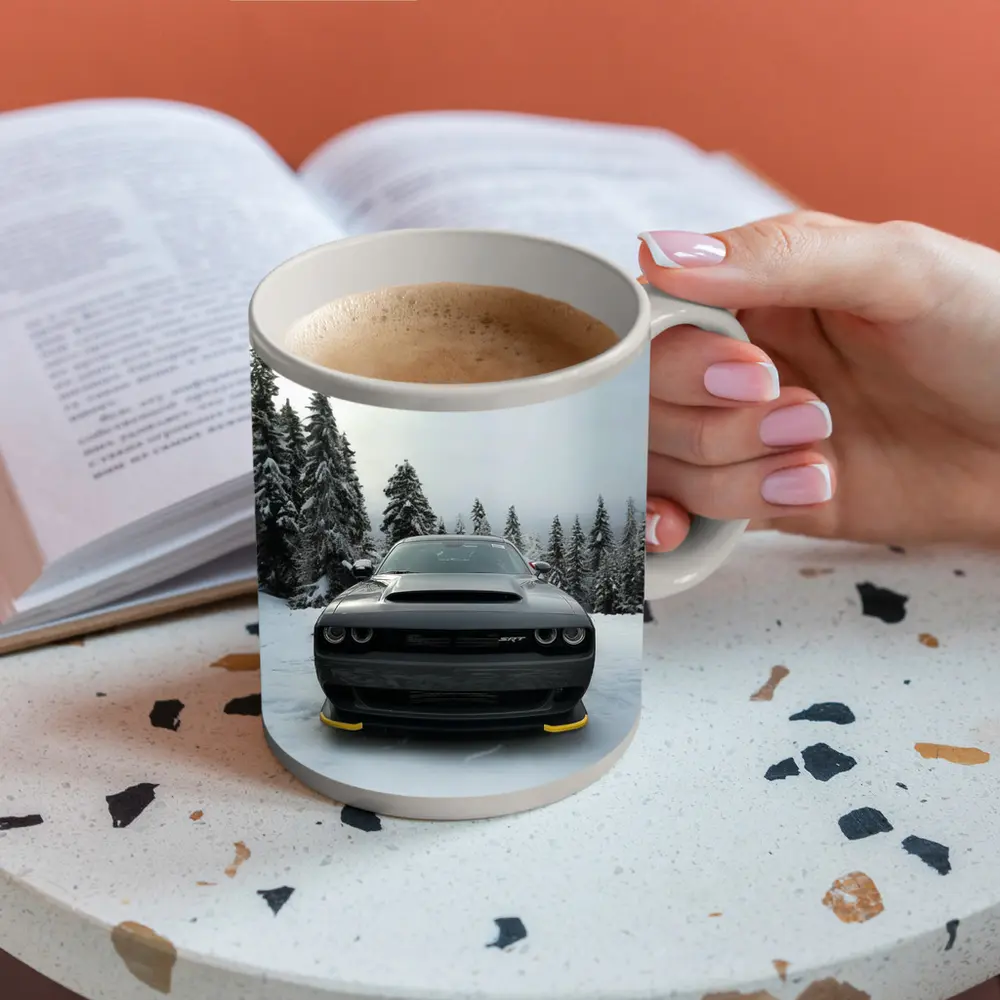 Dodge Challenger SRT Black In Winter Snow – Mugs
