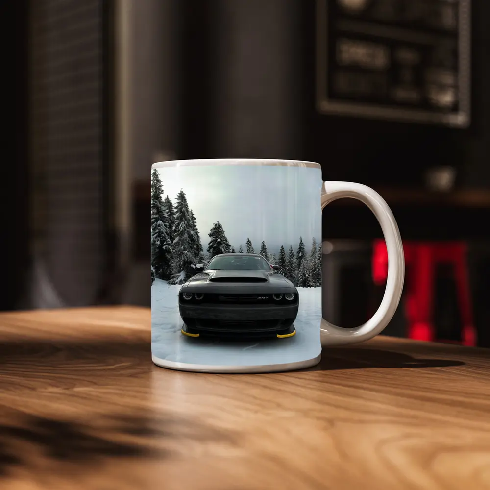 Dodge Challenger SRT Black In Winter Snow – Mugs