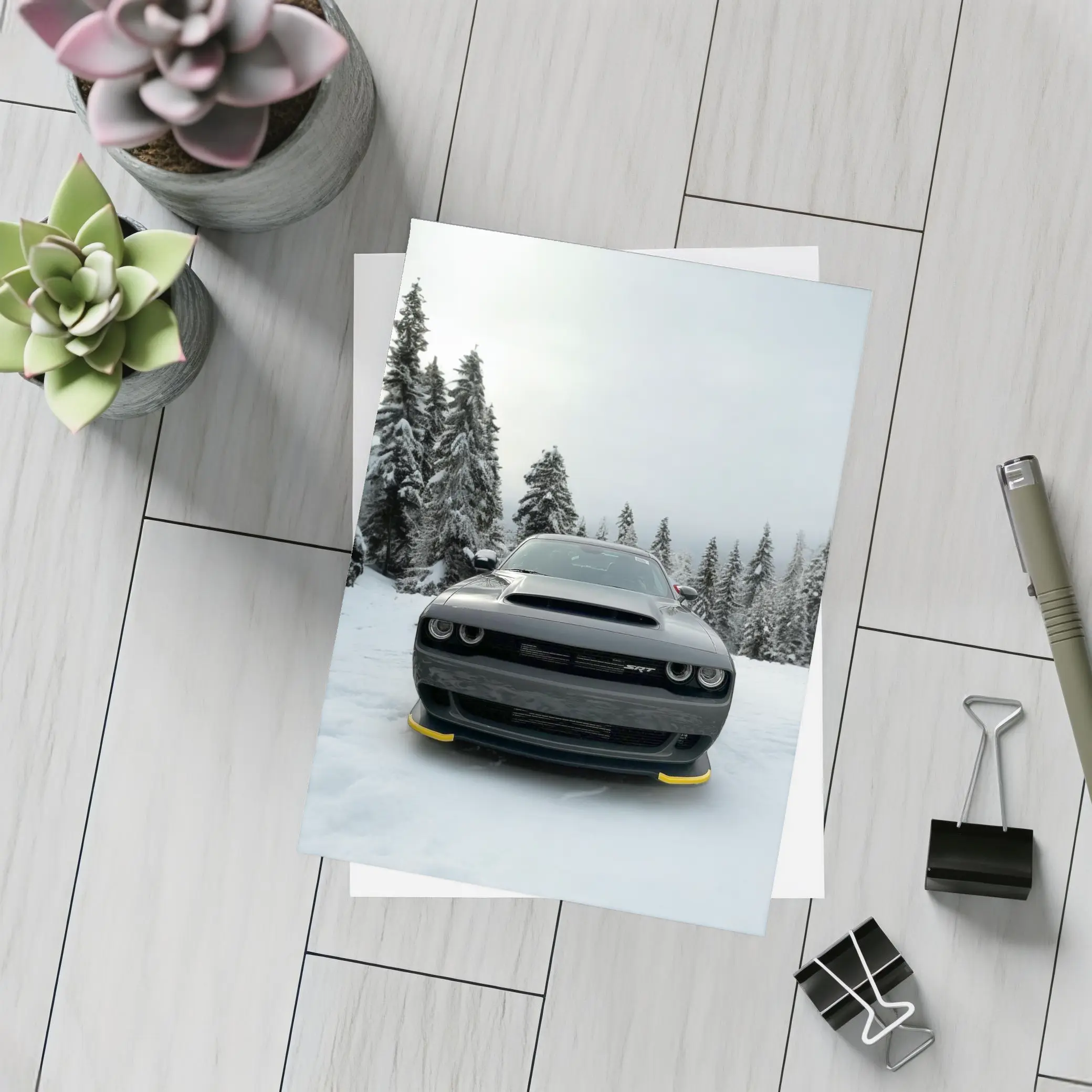 Dodge Challenger SRT Black In Winter Snow – Postcards