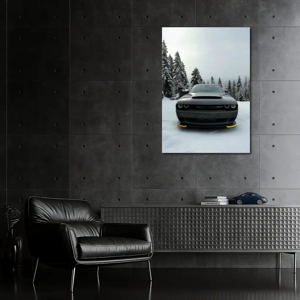 Dodge Challenger SRT Black In Winter Snow – Wall Art