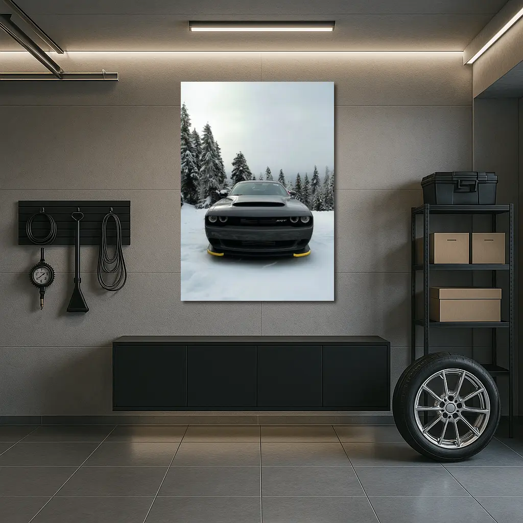 Dodge Challenger SRT Black In Winter Snow – Wall Art