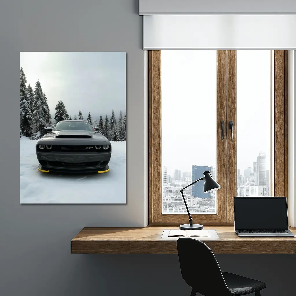 Dodge Challenger SRT Black In Winter Snow – Wall Art