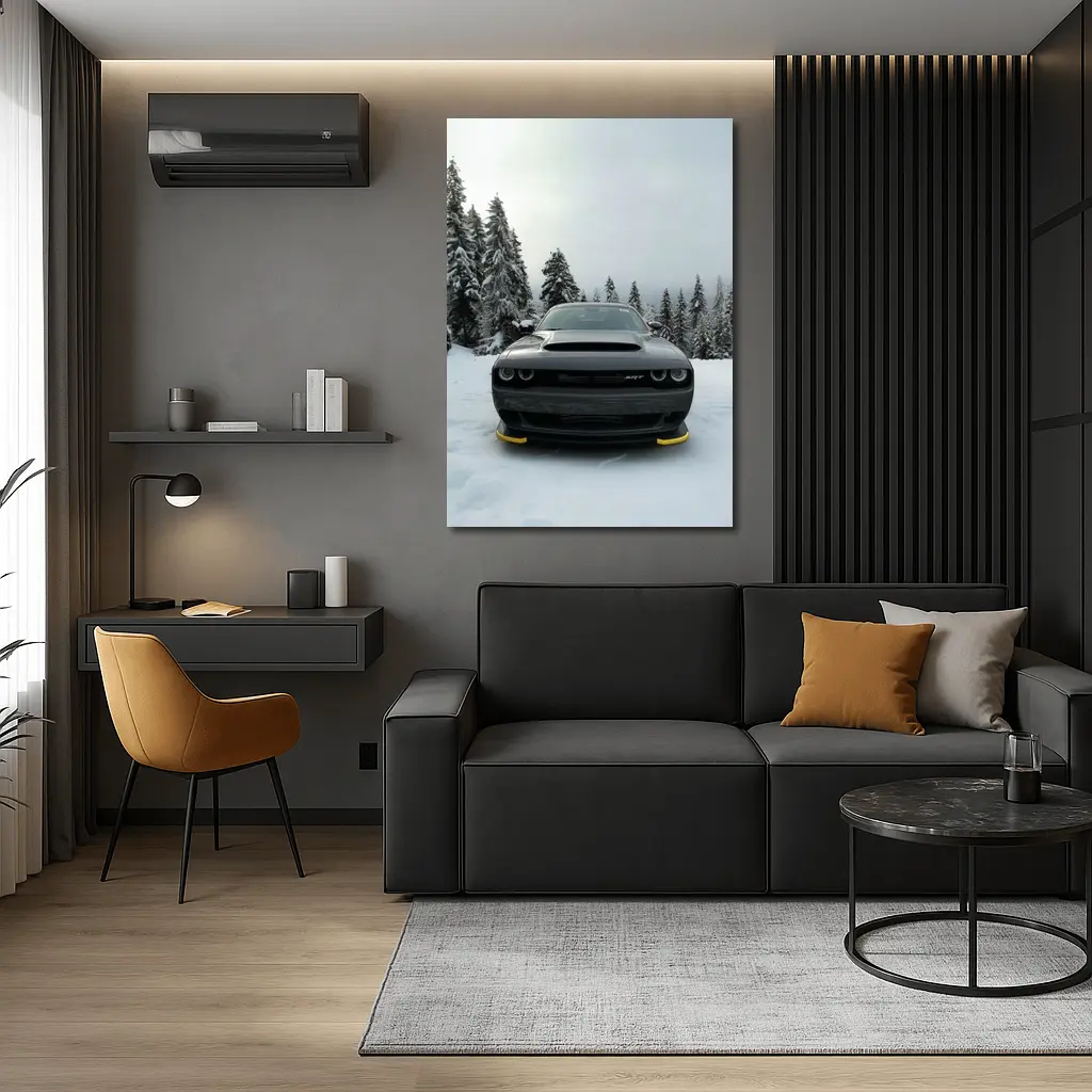 Dodge Challenger SRT Black In Winter Snow – Wall Art