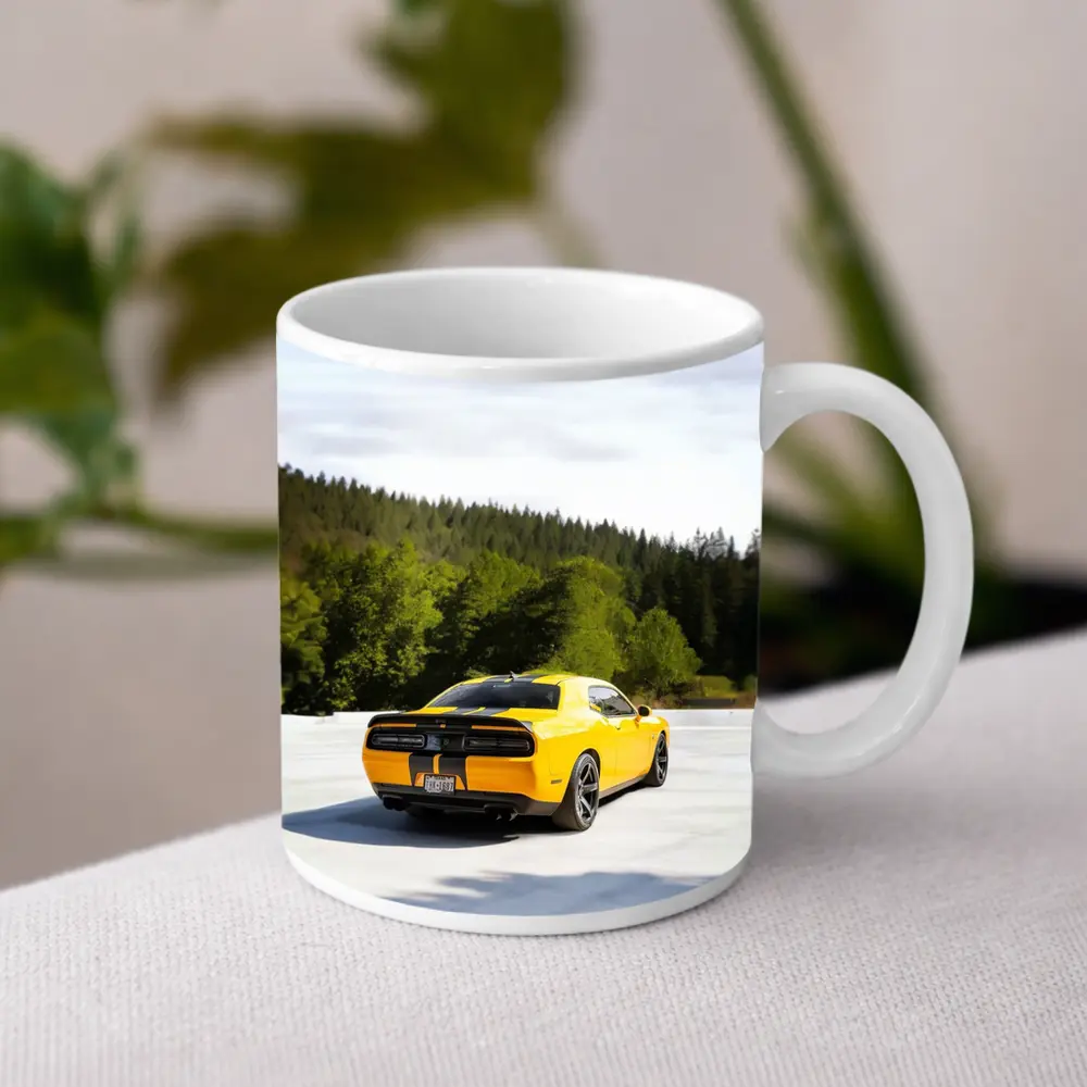 Dodge Challenger SRT Yellow Forest Background – Mugs