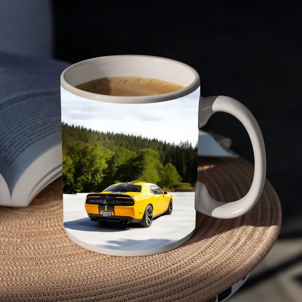Dodge Challenger SRT Yellow Forest Background – Mugs