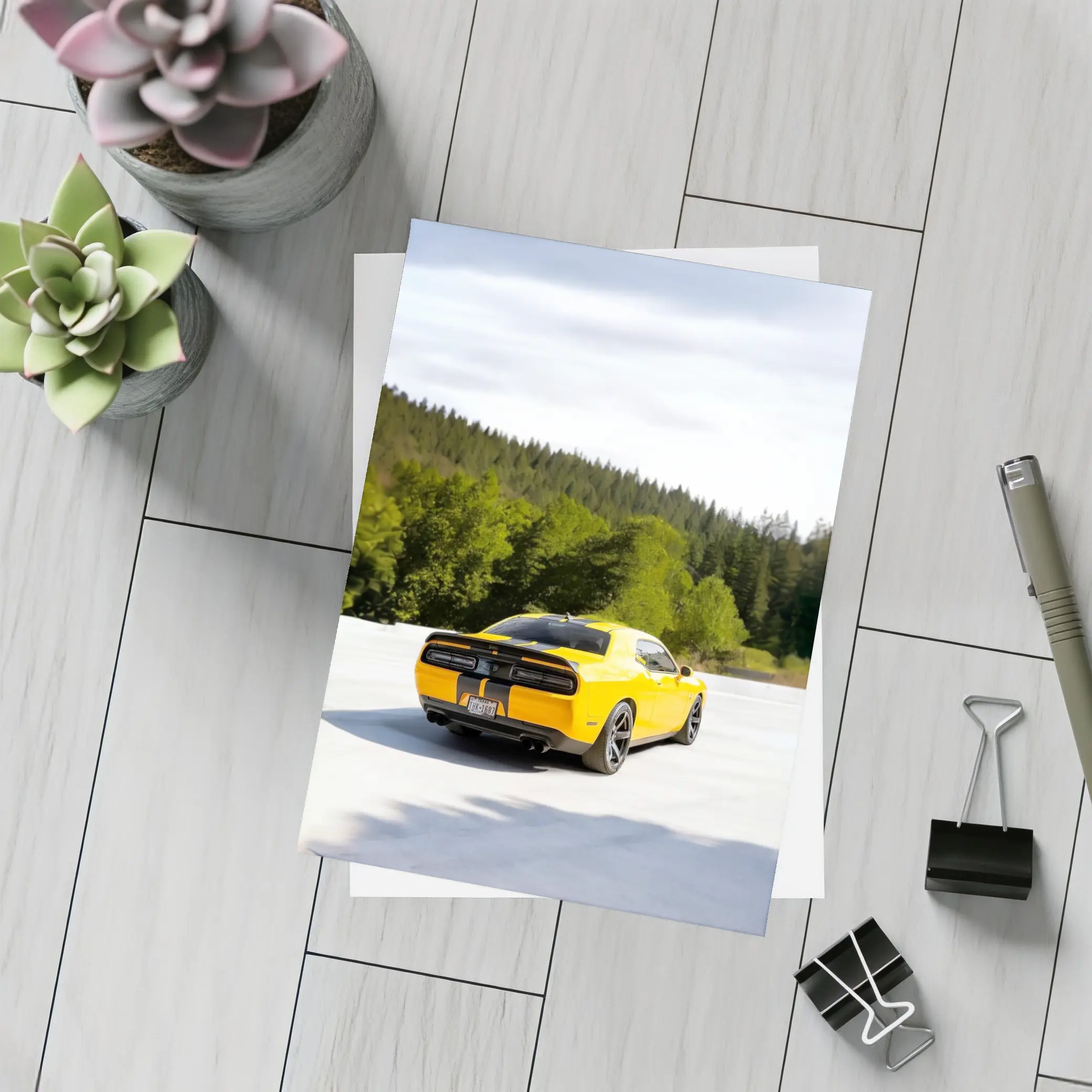 Dodge Challenger SRT Yellow Forest Background – Postcards