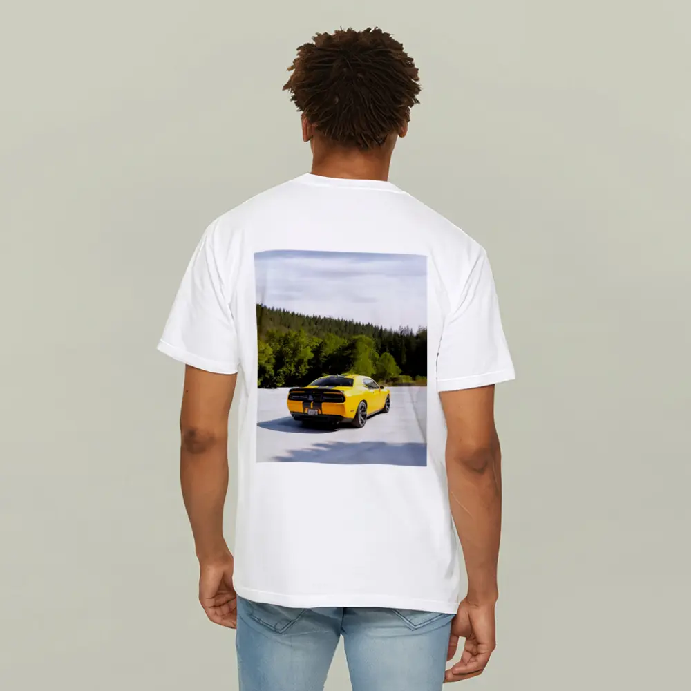 Dodge Challenger SRT Yellow Forest Background – T-Shirts
