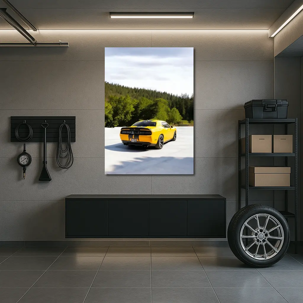 Dodge Challenger SRT Yellow Forest Background – Wall Art