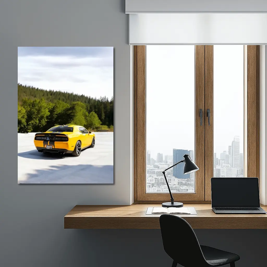 Dodge Challenger SRT Yellow Forest Background – Wall Art