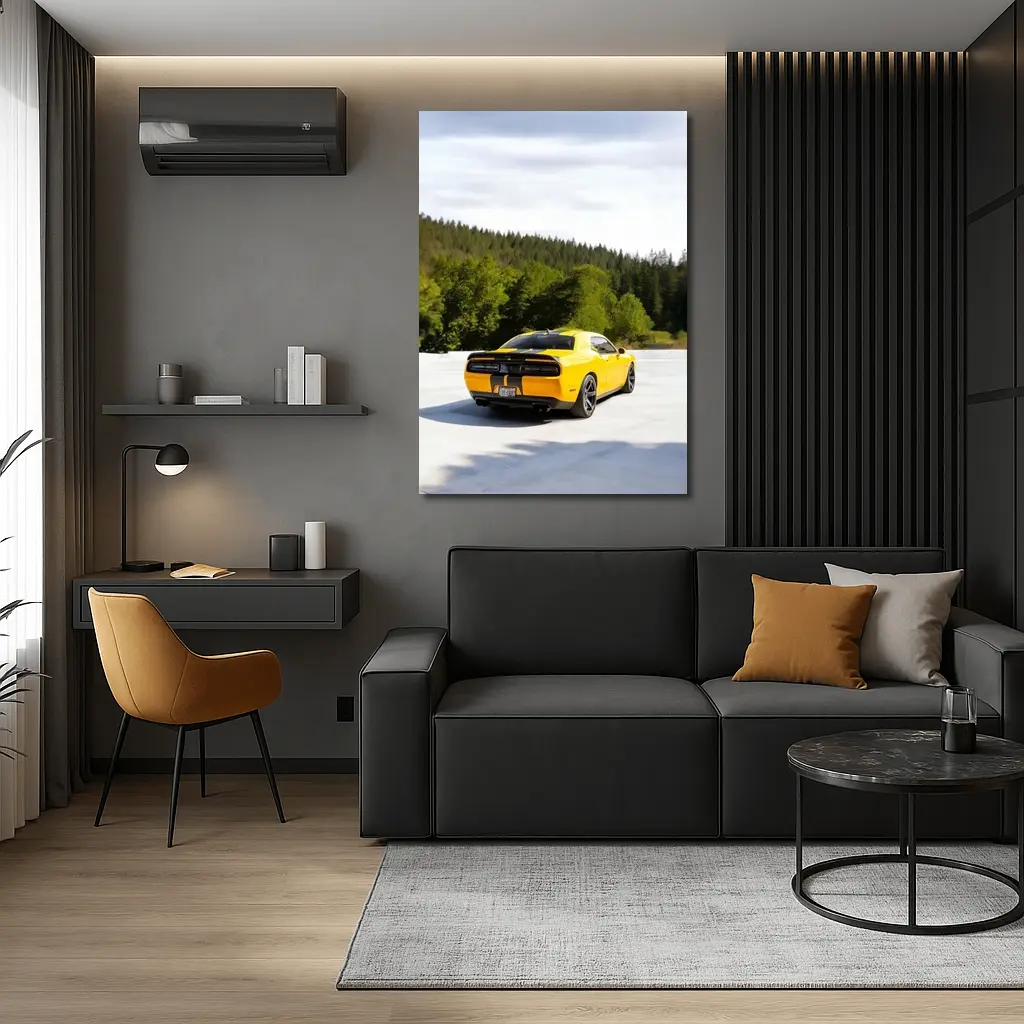 Dodge Challenger SRT Yellow Forest Background – Wall Art