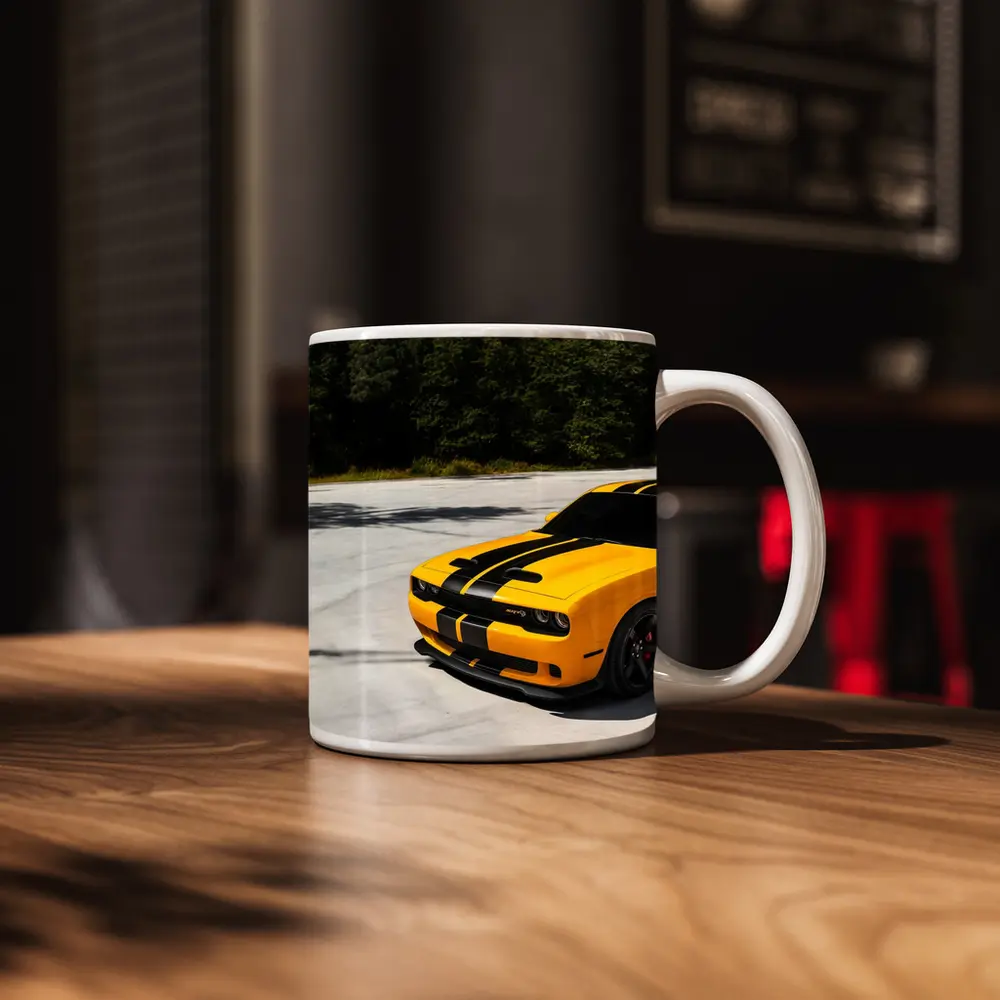 Dodge Challenger SRT Yellow Black Stripes Forest – Mugs