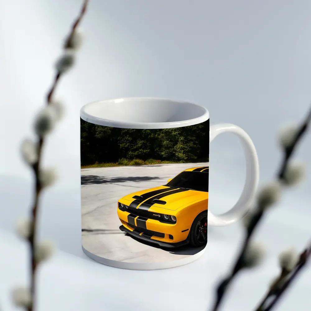 Dodge Challenger SRT Yellow Black Stripes Forest – Mugs