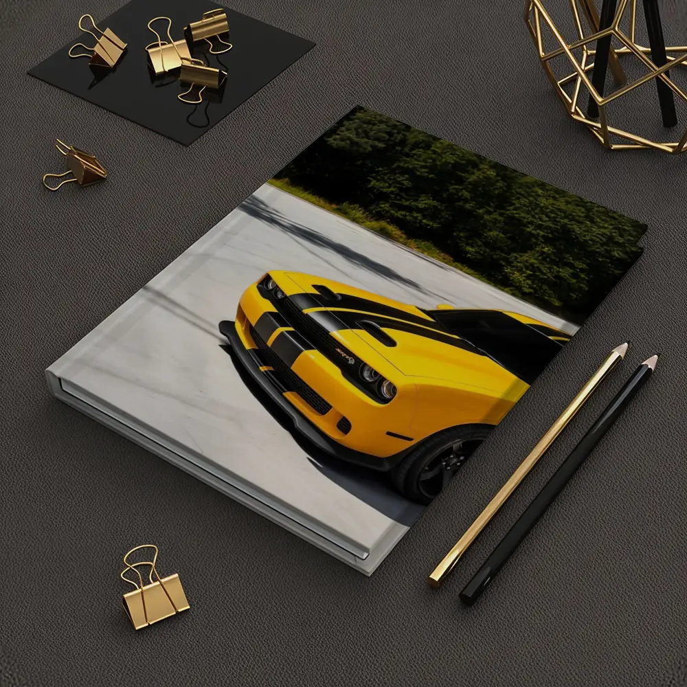 Dodge Challenger SRT Yellow Black Stripes Forest – Notebooks