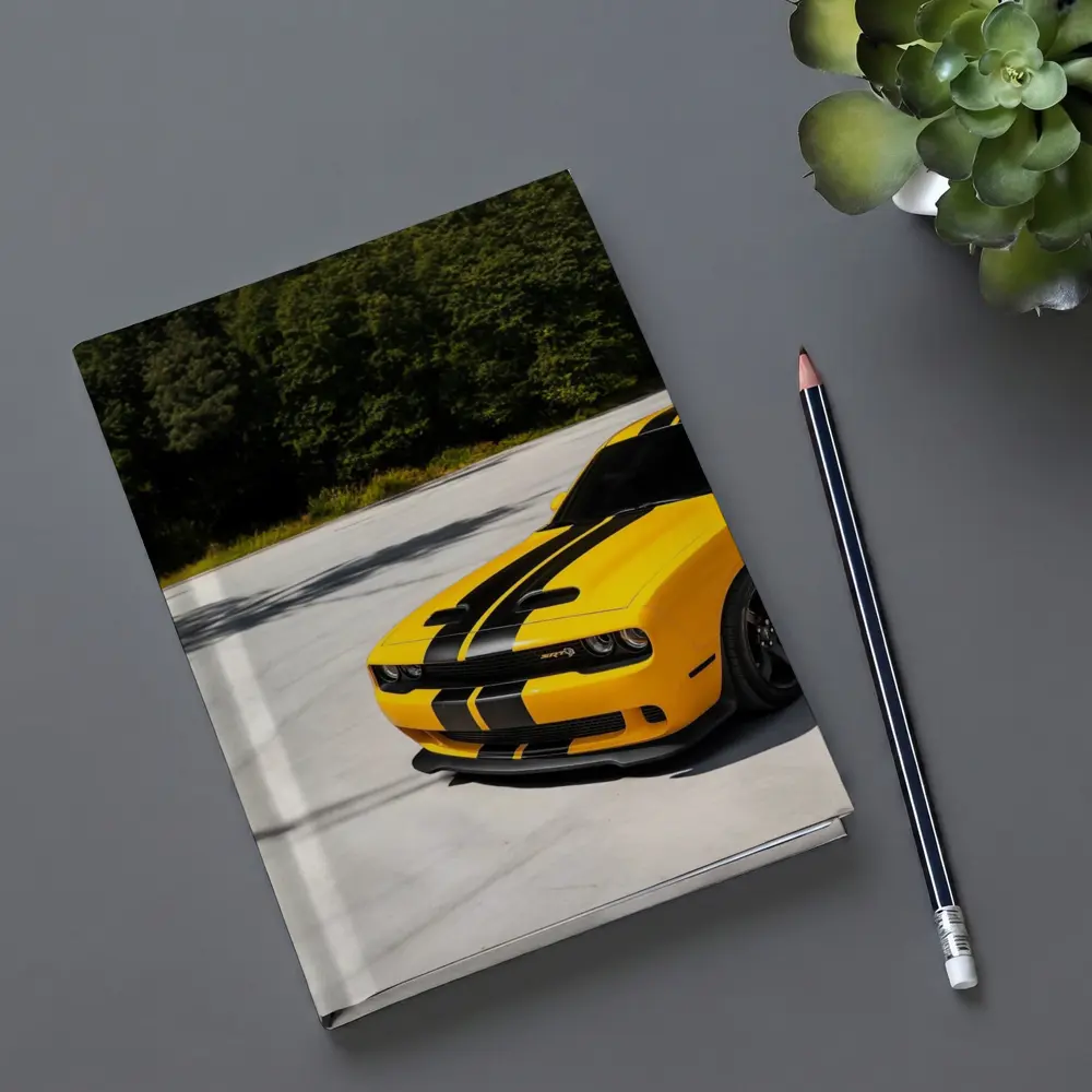 Dodge Challenger SRT Yellow Black Stripes Forest – Notebooks