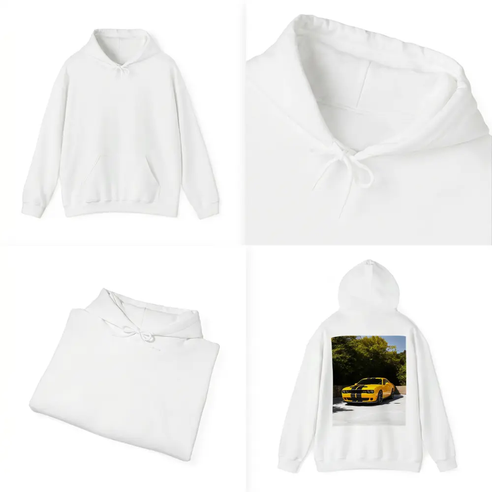 Dodge Challenger SRT Yellow Muscle Car Outdoors – Hoodies