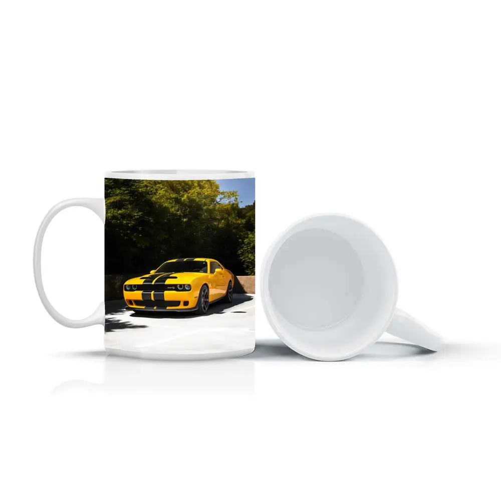 Dodge Challenger SRT Yellow Muscle Car Outdoors – Mugs