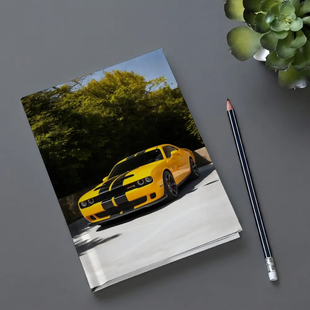 Dodge Challenger SRT Yellow Muscle Car Outdoors – Notebooks