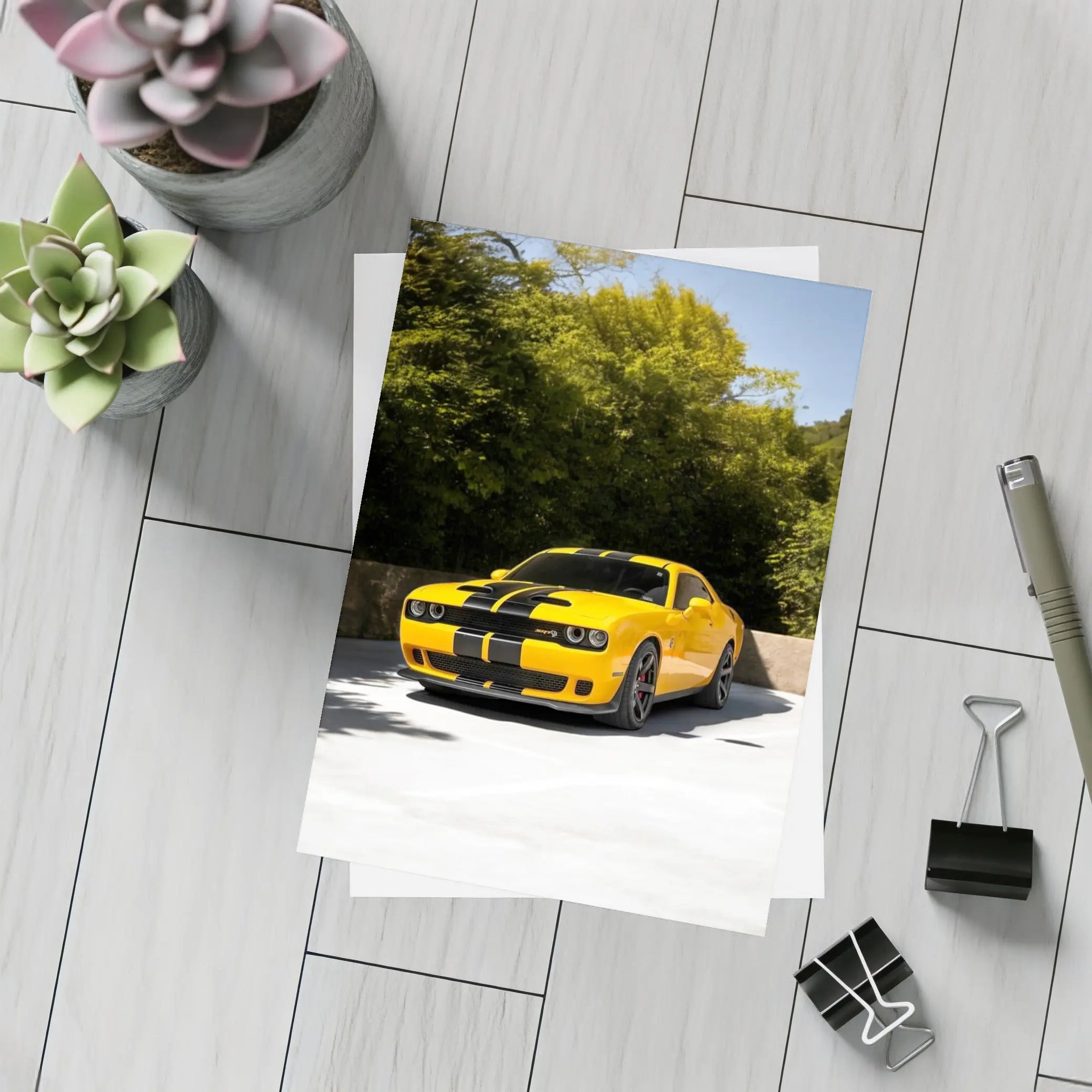 Dodge Challenger SRT Yellow Muscle Car Outdoors – Postcards