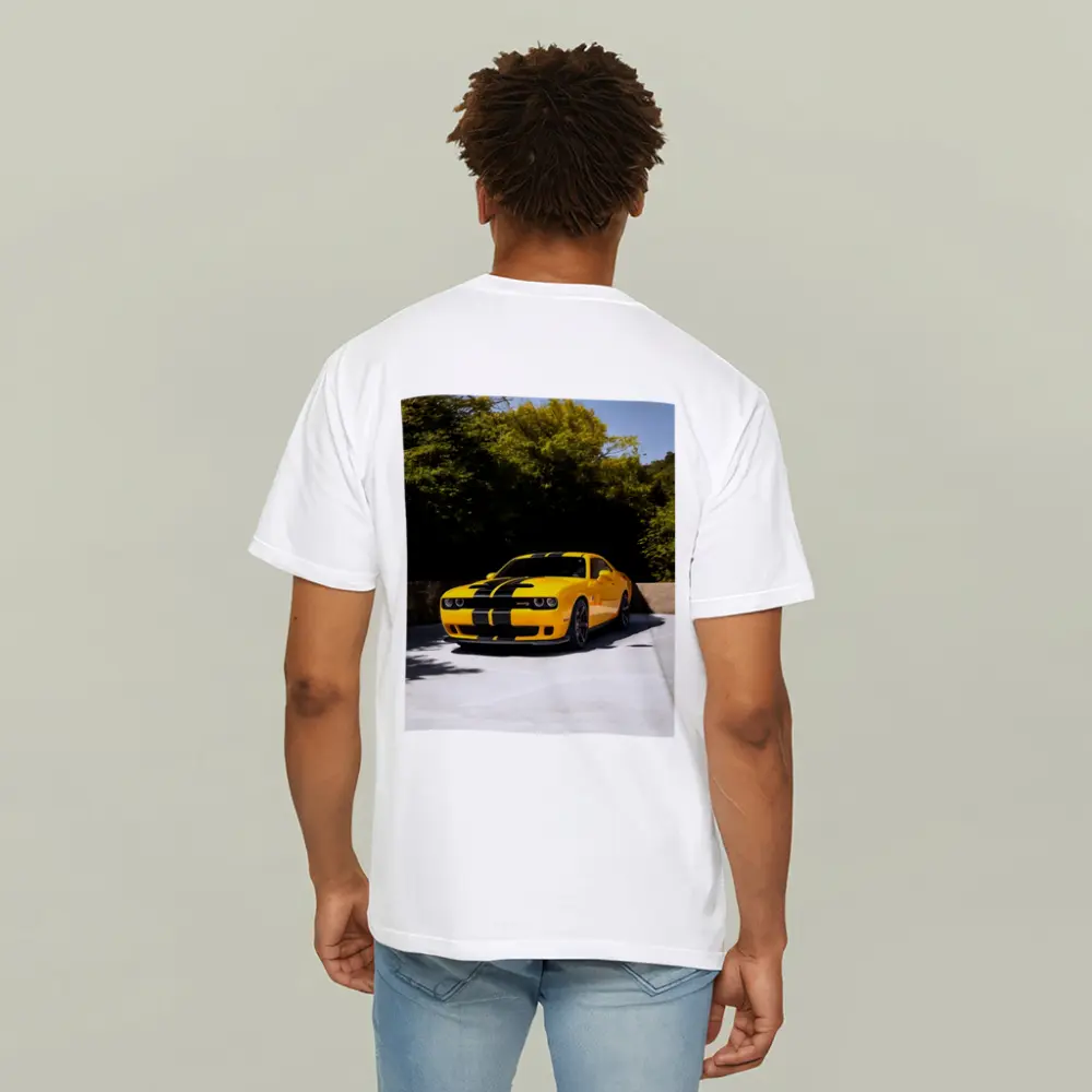 Dodge Challenger SRT Yellow Muscle Car Outdoors – T-Shirts