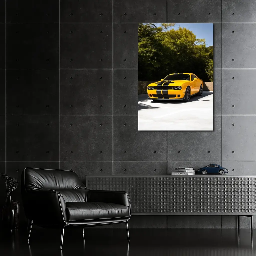Dodge Challenger SRT Yellow Muscle Car Outdoors – Wall Art