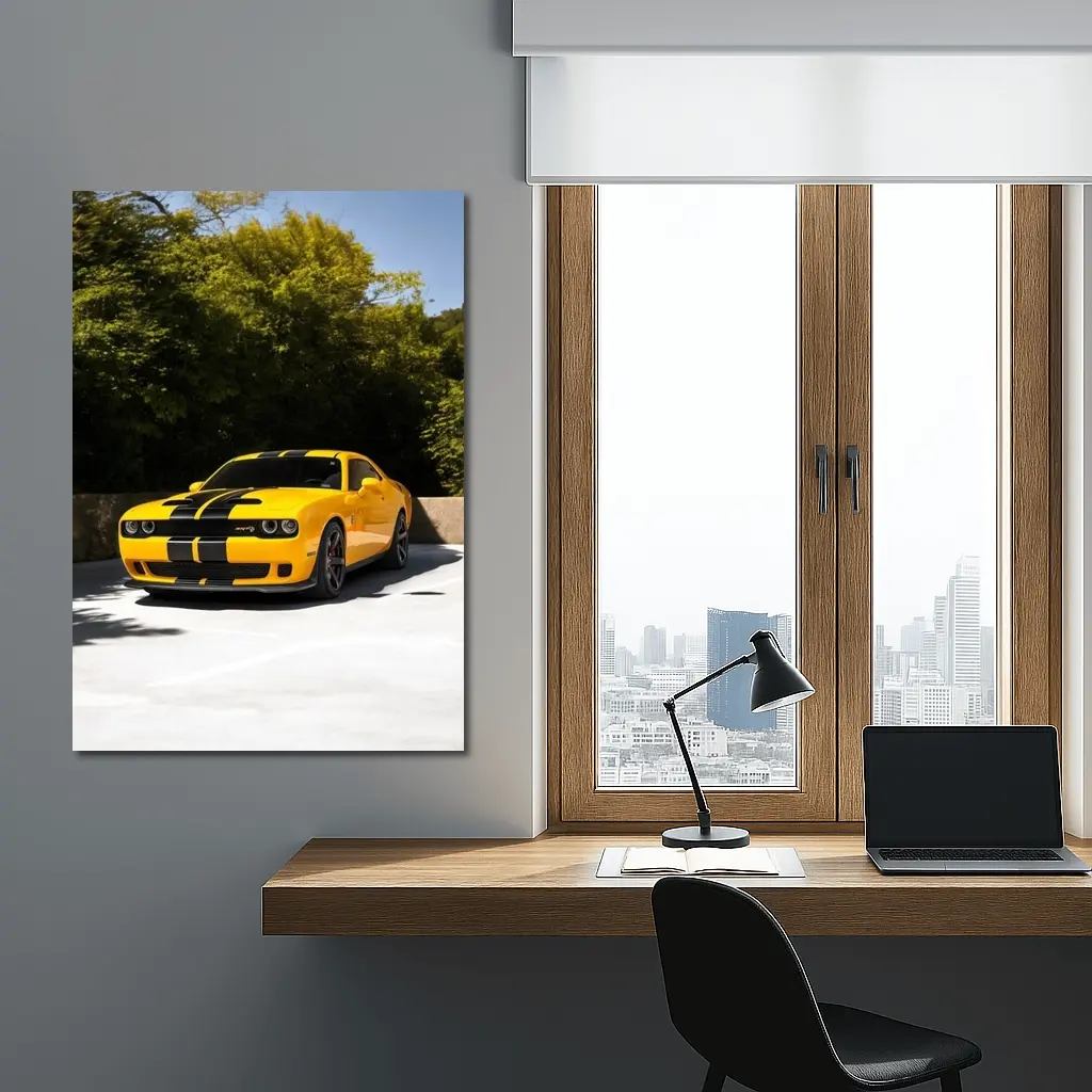 Dodge Challenger SRT Yellow Muscle Car Outdoors – Wall Art
