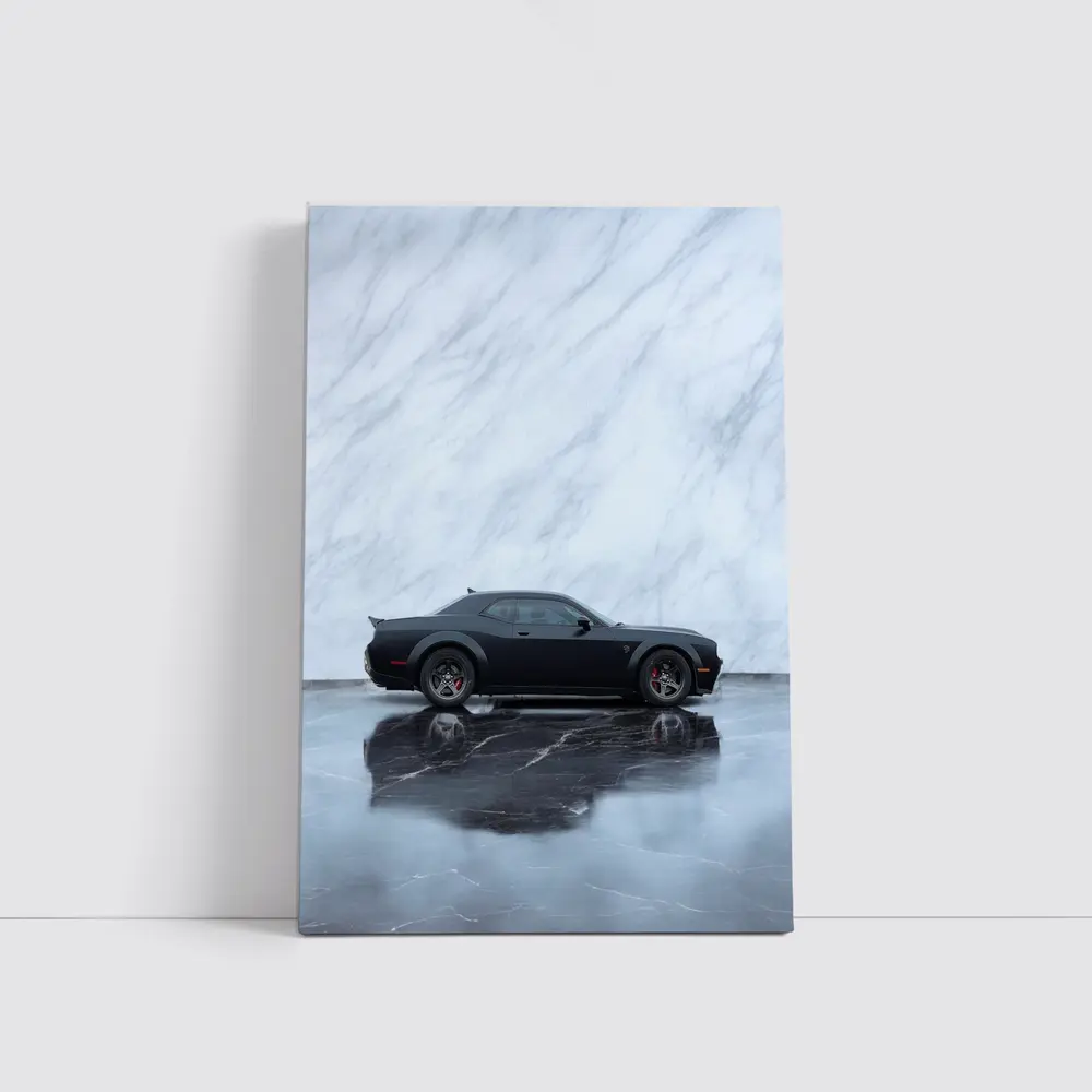 Dodge Challenger Hellcat Black Marble Background – Wall Art