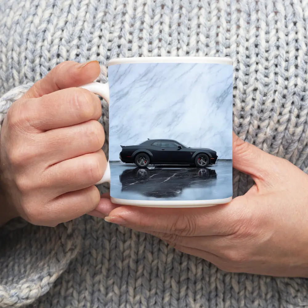 Dodge Challenger Hellcat Black Marble Background – Mugs