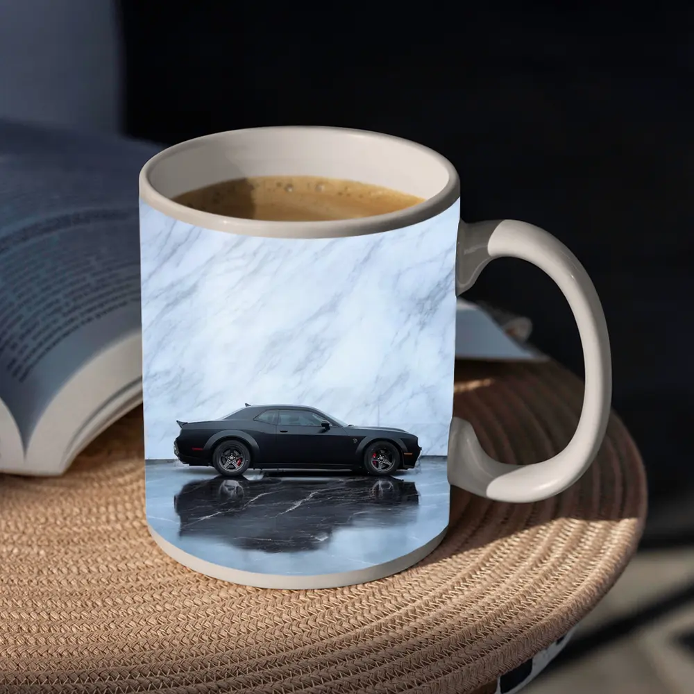 Dodge Challenger Hellcat Black Marble Background – Mugs