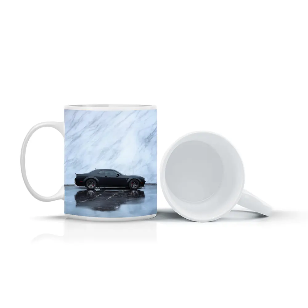 Dodge Challenger Hellcat Black Marble Background – Mugs