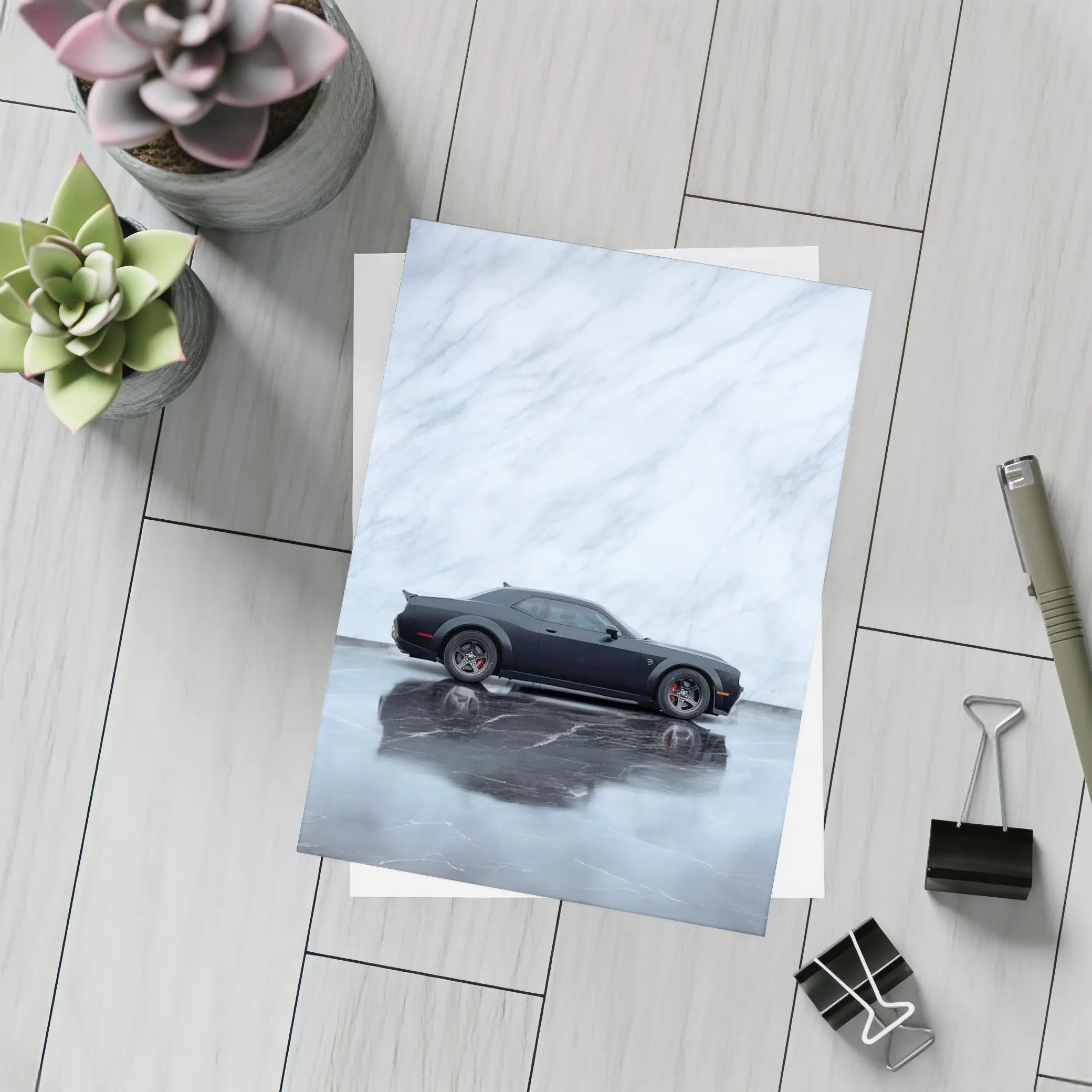 Dodge Challenger Hellcat Black Marble Background – Postcards