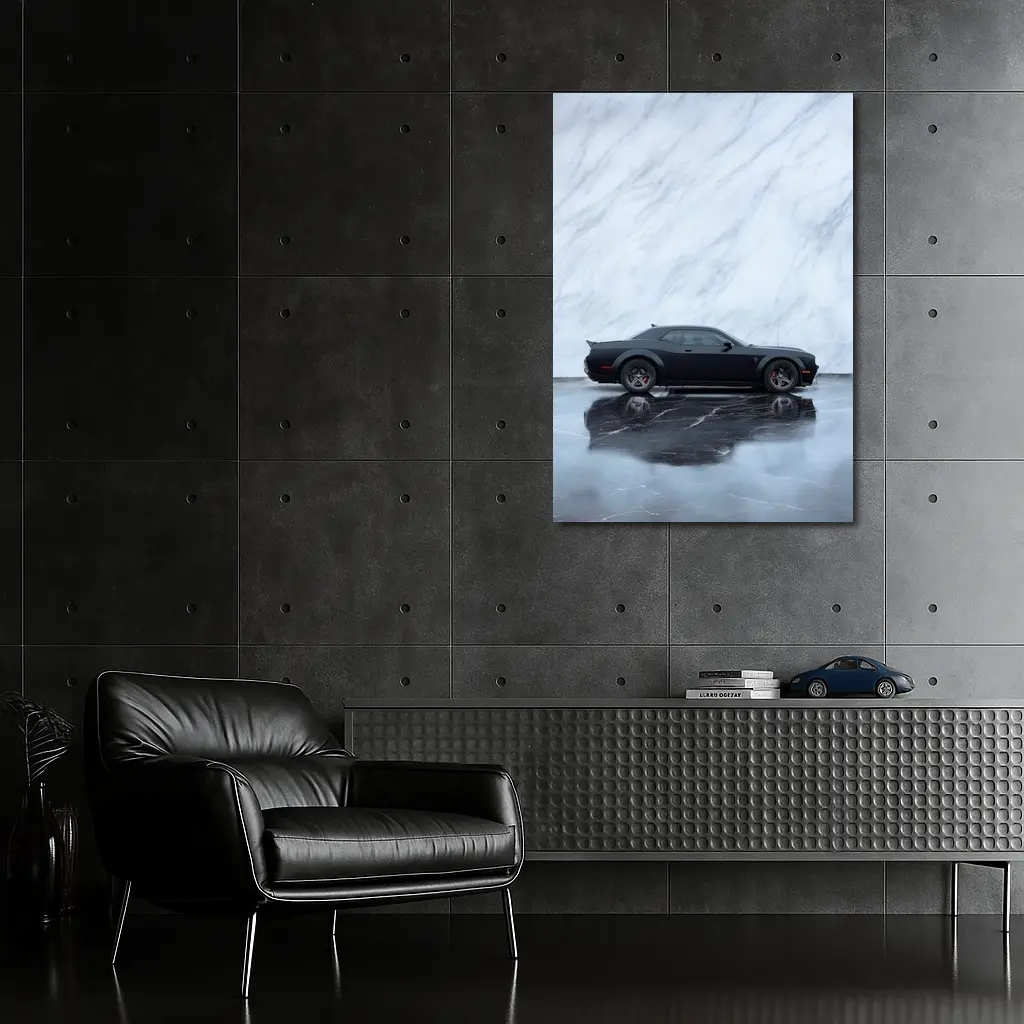 Dodge Challenger Hellcat Black Marble Background – Wall Art