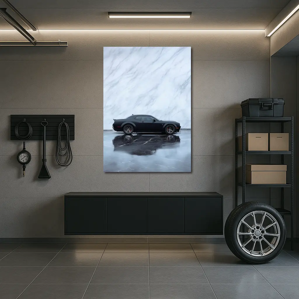 Dodge Challenger Hellcat Black Marble Background – Wall Art