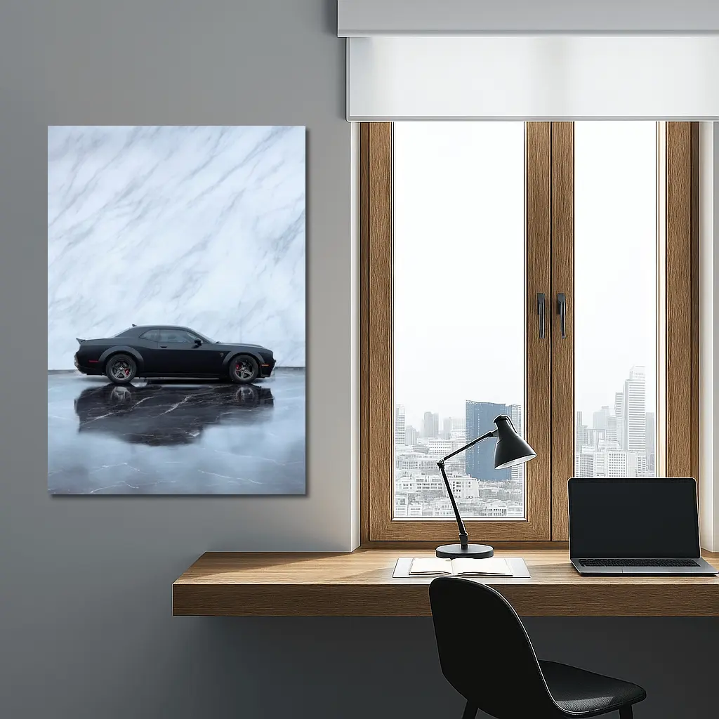 Dodge Challenger Hellcat Black Marble Background – Wall Art