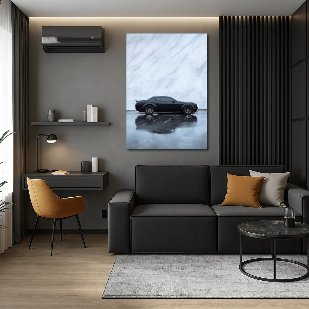Dodge Challenger Hellcat Black Marble Background – Wall Art