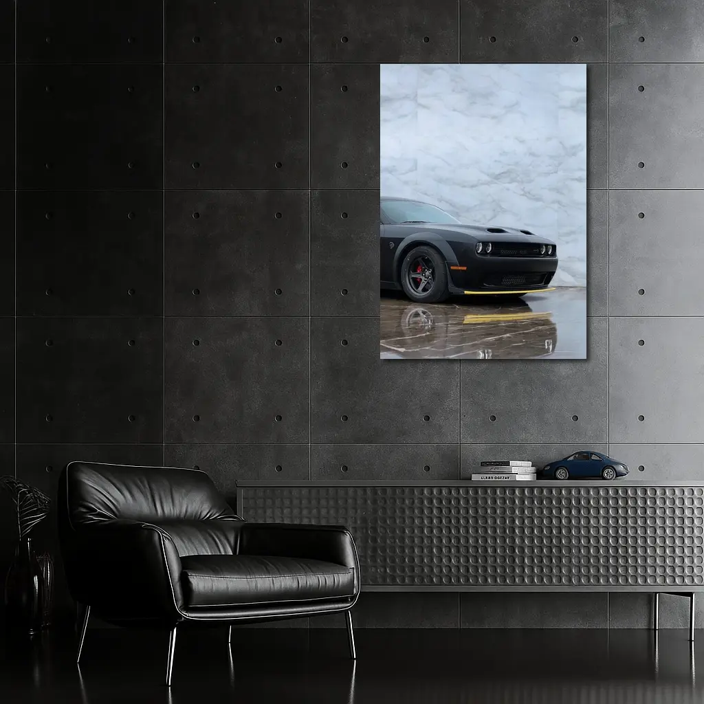 Dodge Challenger Hellcat Matte Black Marble – Wall Art