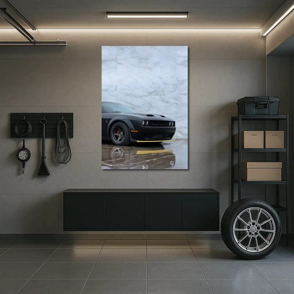 Dodge Challenger Hellcat Matte Black Marble – Wall Art