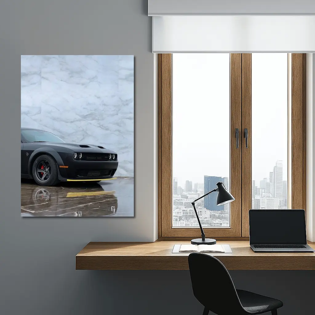 Dodge Challenger Hellcat Matte Black Marble – Wall Art