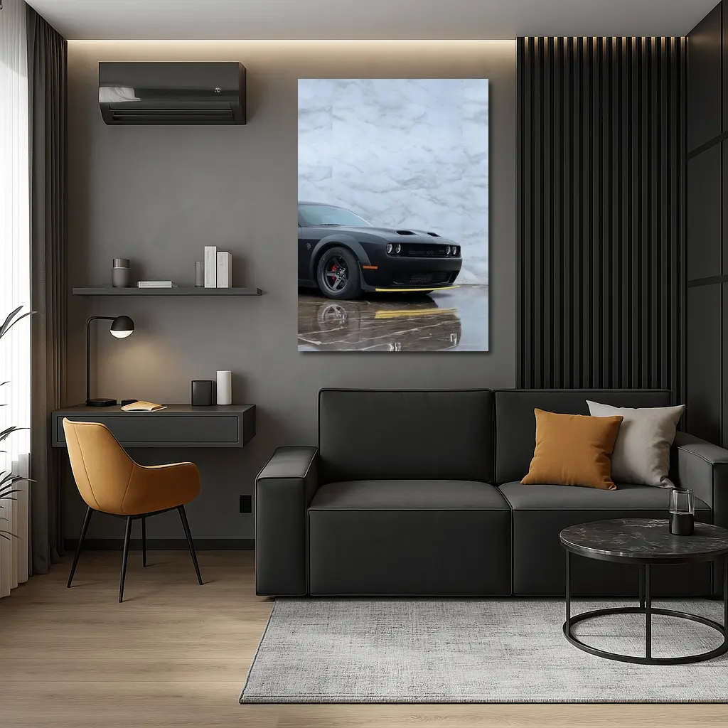 Dodge Challenger Hellcat Matte Black Marble – Wall Art