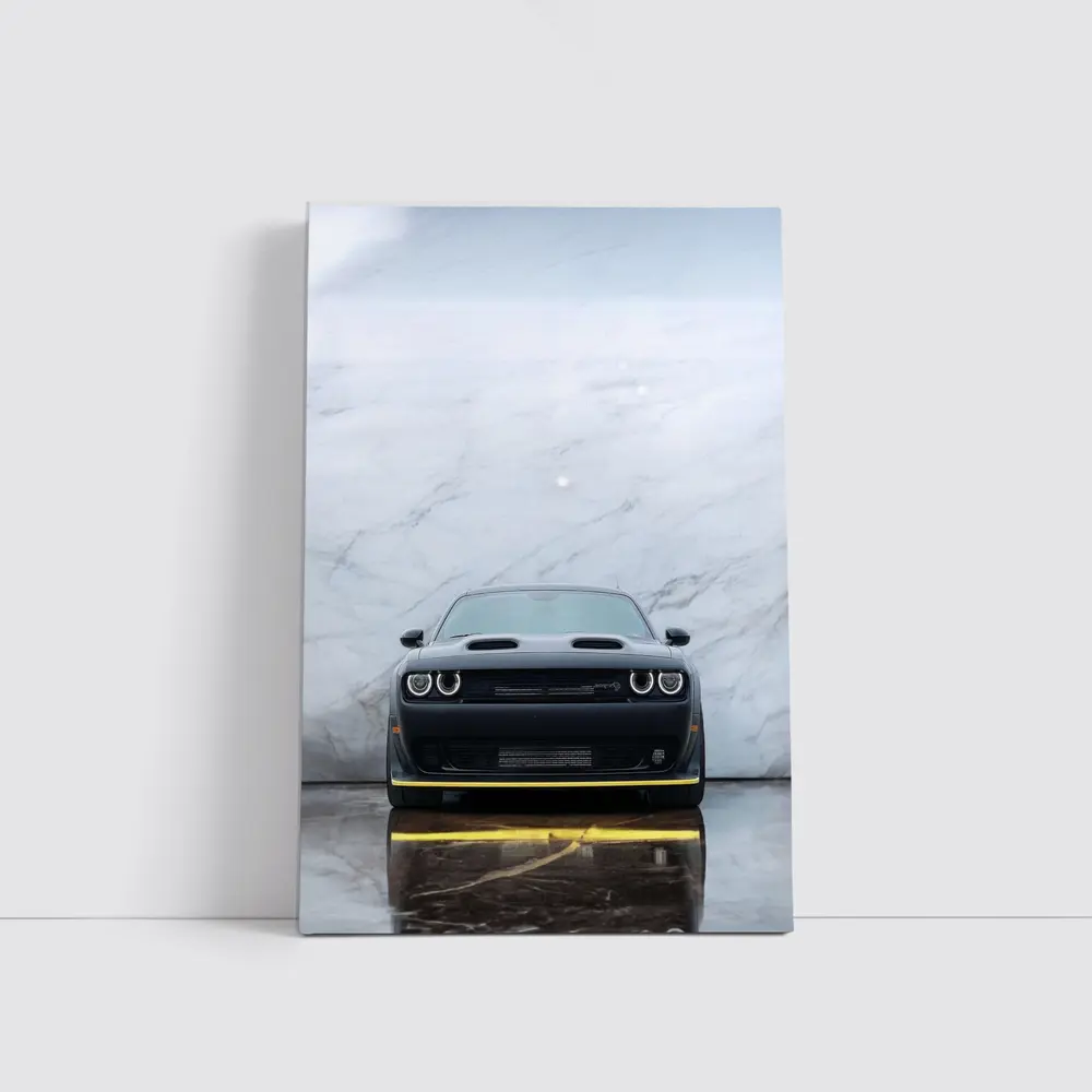 Dodge Challenger Front View Marble Background – Wall Art