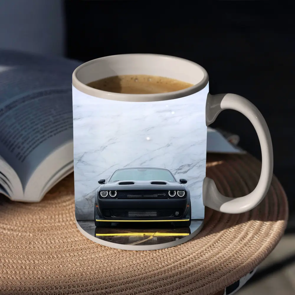 Dodge Challenger Front View Marble Background – Mugs
