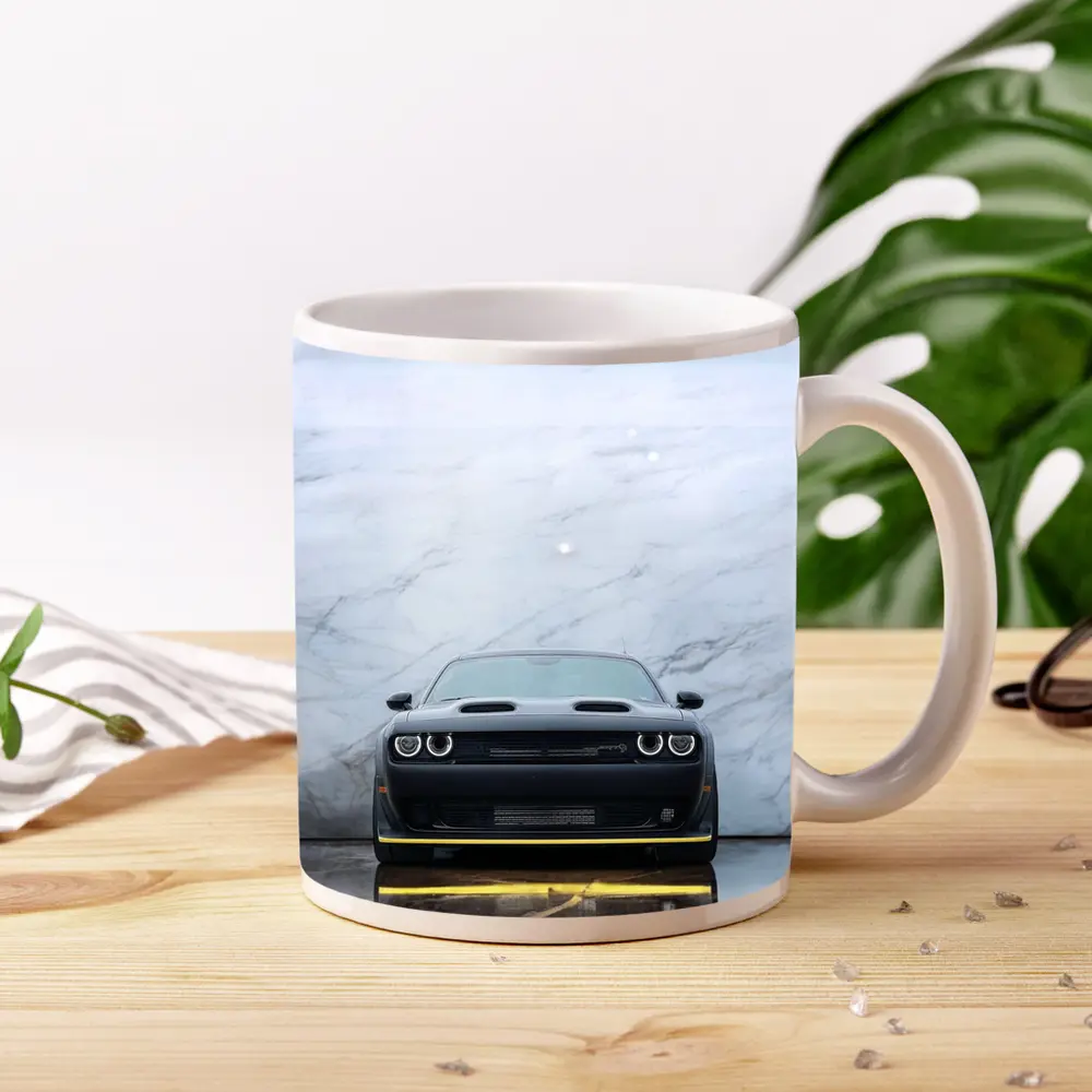 Dodge Challenger Front View Marble Background – Mugs