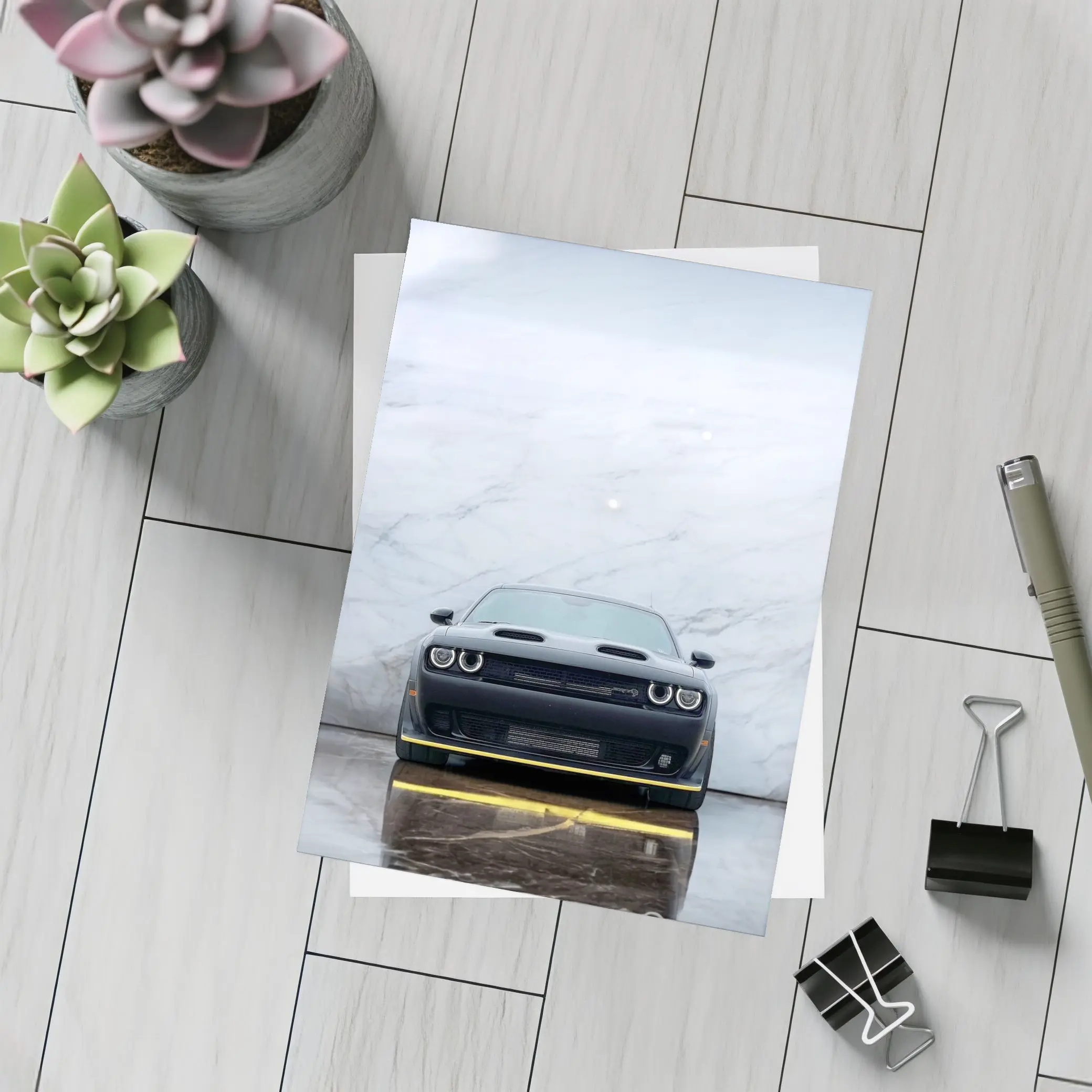 Dodge Challenger Front View Marble Background – Postcards