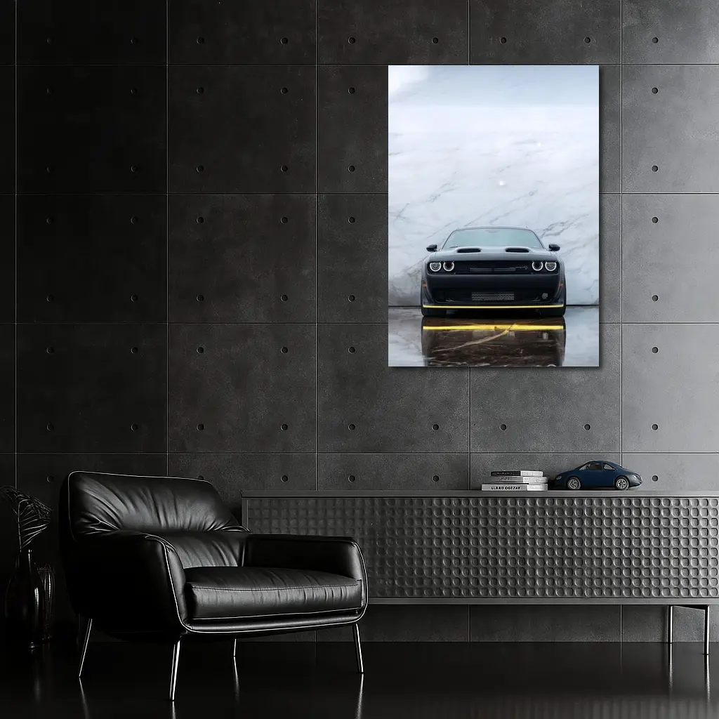Dodge Challenger Front View Marble Background – Wall Art