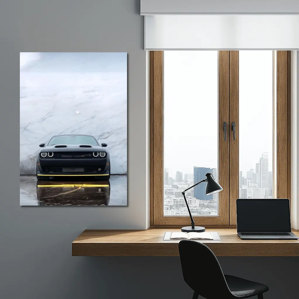 Dodge Challenger Front View Marble Background – Wall Art