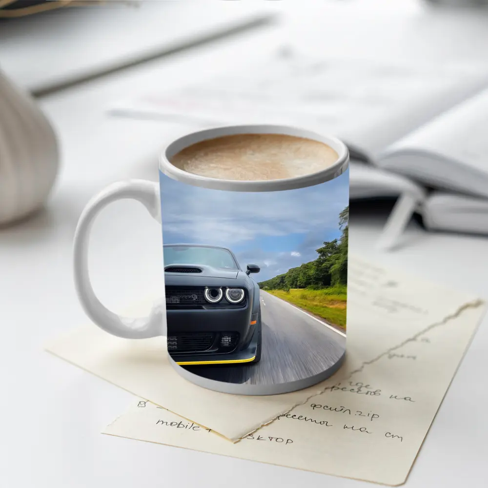 Dodge Challenger Hellcat Speeding Open Road – Mugs