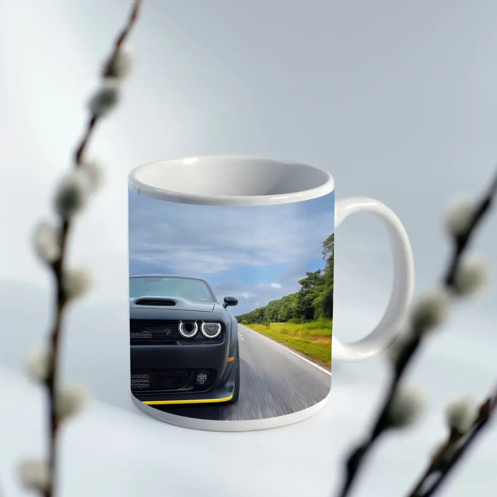 Dodge Challenger Hellcat Speeding Open Road – Mugs