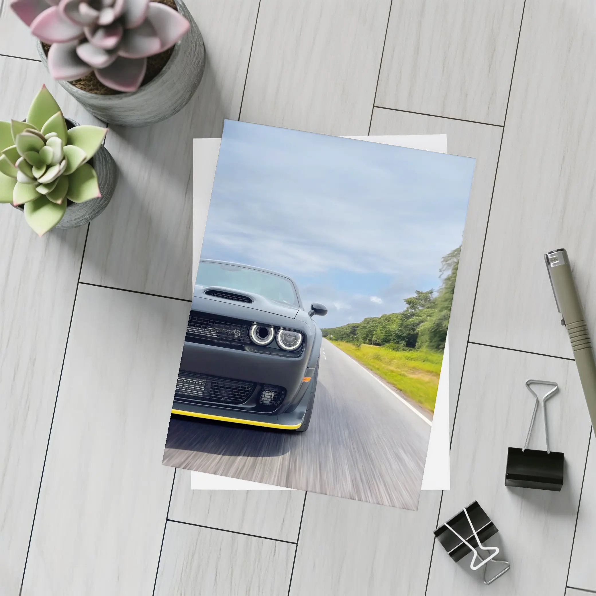 Dodge Challenger Hellcat Speeding Open Road – Postcards