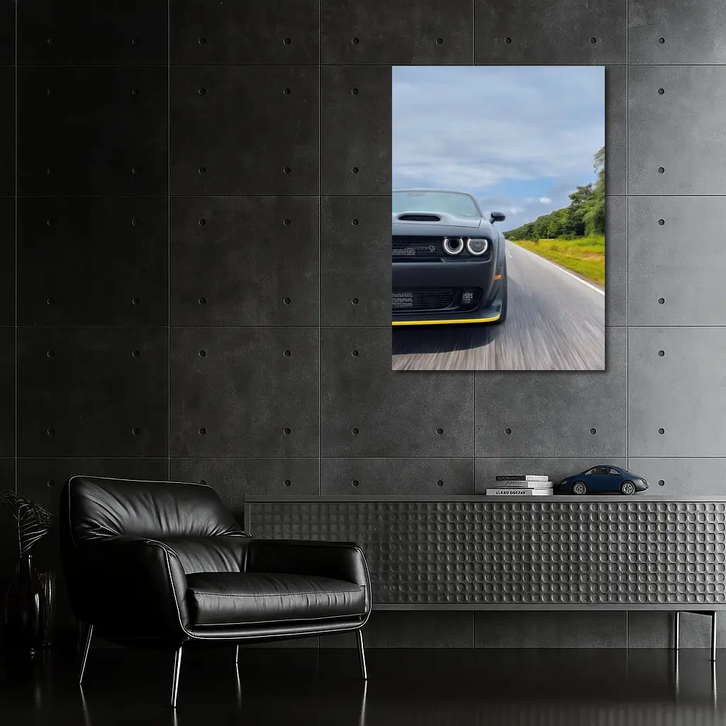 Dodge Challenger Hellcat Speeding Open Road – Wall Art